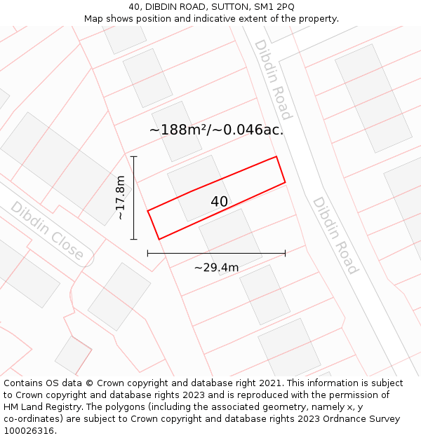 40, DIBDIN ROAD, SUTTON, SM1 2PQ: Plot and title map