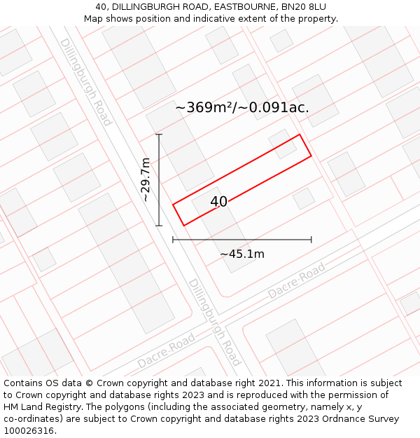 40, DILLINGBURGH ROAD, EASTBOURNE, BN20 8LU: Plot and title map