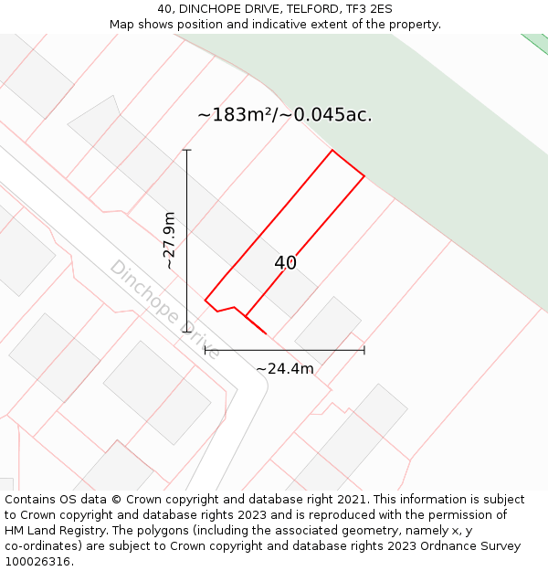 40, DINCHOPE DRIVE, TELFORD, TF3 2ES: Plot and title map
