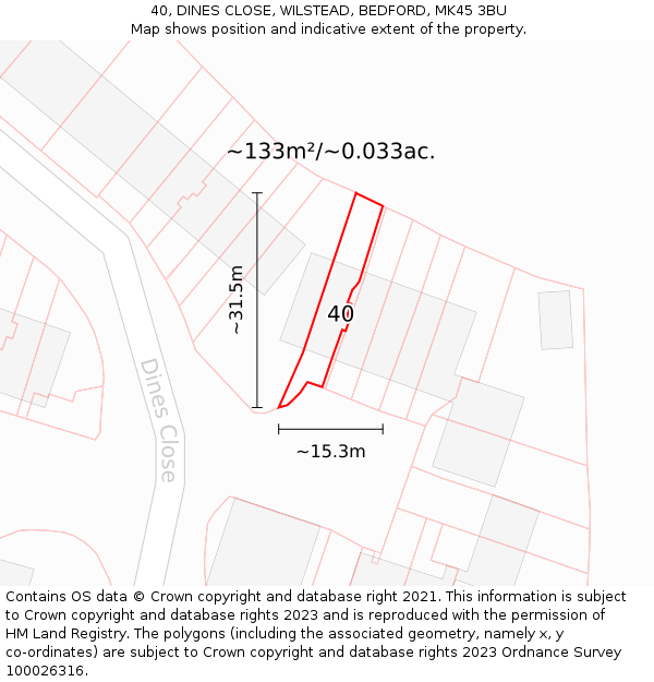 40, DINES CLOSE, WILSTEAD, BEDFORD, MK45 3BU: Plot and title map