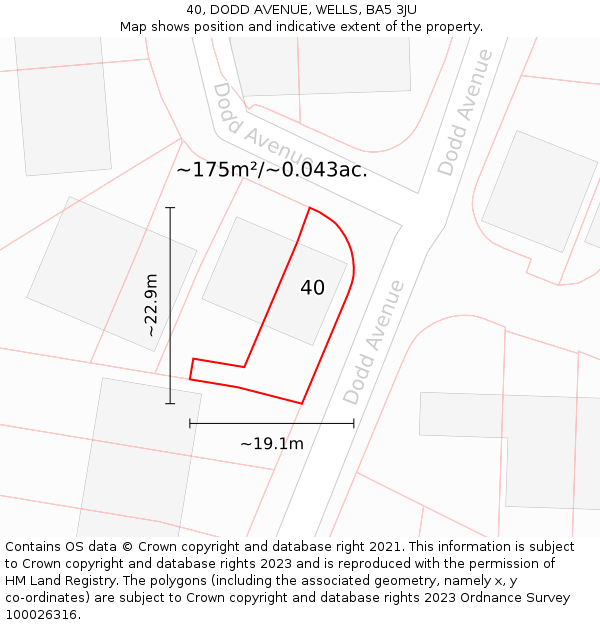 40, DODD AVENUE, WELLS, BA5 3JU: Plot and title map