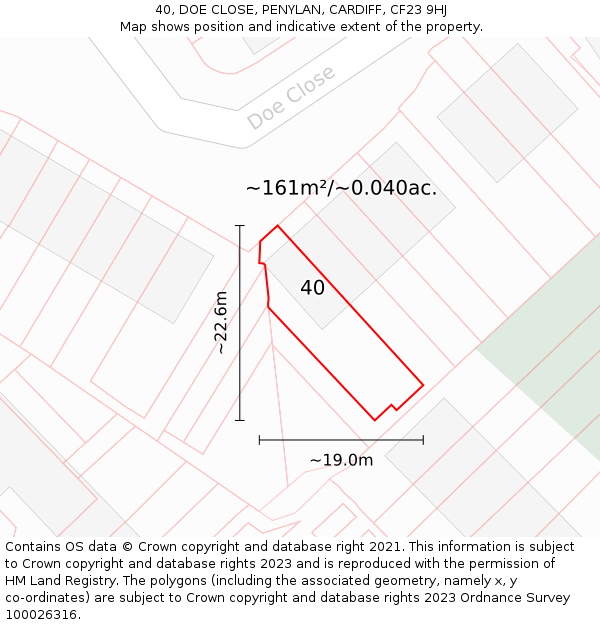 40, DOE CLOSE, PENYLAN, CARDIFF, CF23 9HJ: Plot and title map