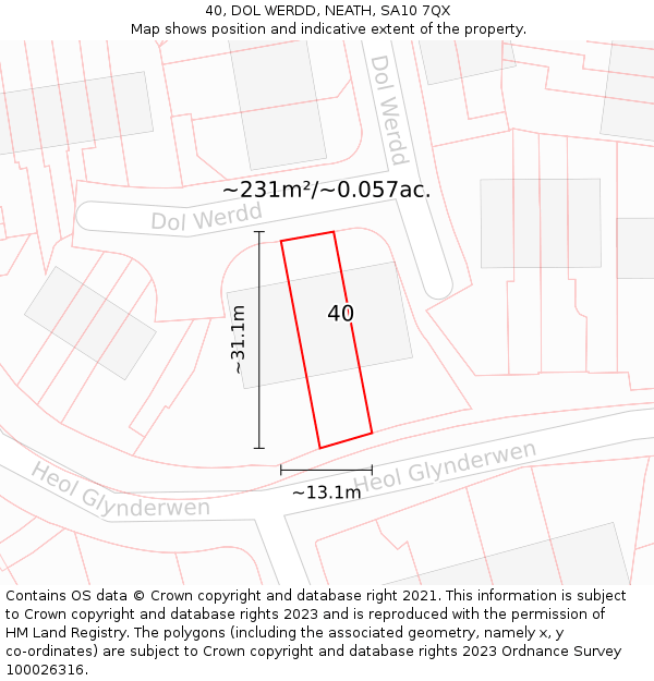 40, DOL WERDD, NEATH, SA10 7QX: Plot and title map