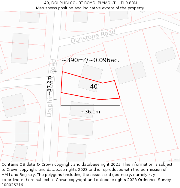 40, DOLPHIN COURT ROAD, PLYMOUTH, PL9 8RN: Plot and title map