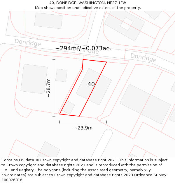 40, DONRIDGE, WASHINGTON, NE37 1EW: Plot and title map