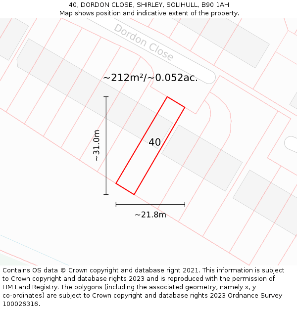 40, DORDON CLOSE, SHIRLEY, SOLIHULL, B90 1AH: Plot and title map