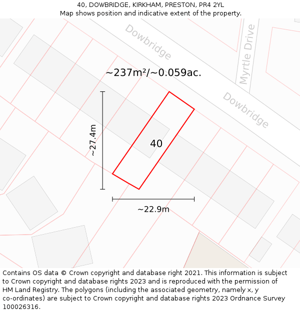 40, DOWBRIDGE, KIRKHAM, PRESTON, PR4 2YL: Plot and title map