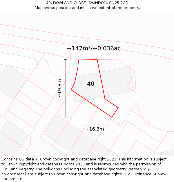 40, DOWLAND CLOSE, SWINDON, SN25 2GD: Plot and title map