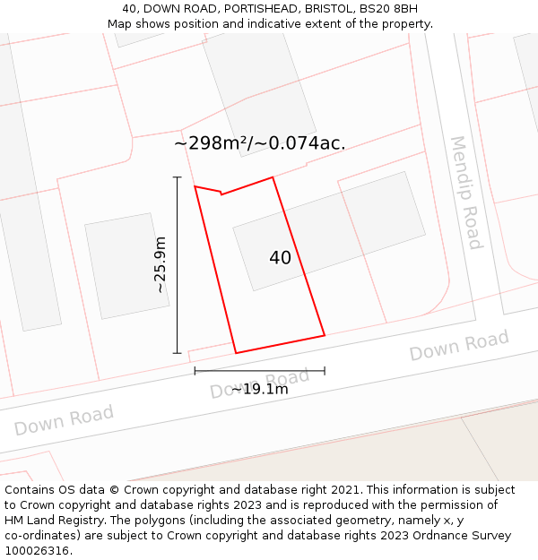 40, DOWN ROAD, PORTISHEAD, BRISTOL, BS20 8BH: Plot and title map