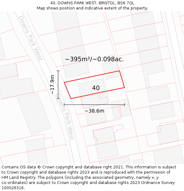 40, DOWNS PARK WEST, BRISTOL, BS6 7QL: Plot and title map