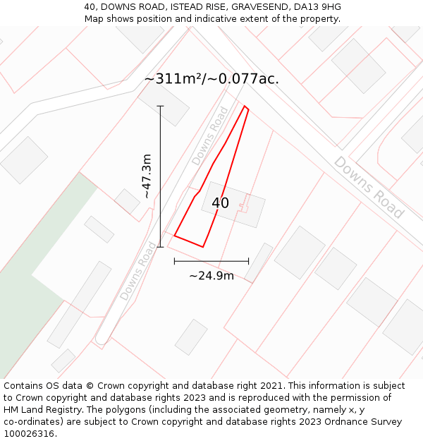 40, DOWNS ROAD, ISTEAD RISE, GRAVESEND, DA13 9HG: Plot and title map