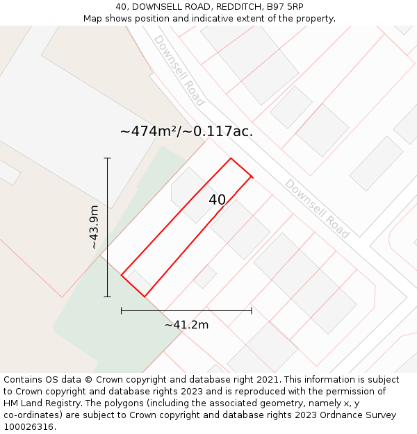 40, DOWNSELL ROAD, REDDITCH, B97 5RP: Plot and title map
