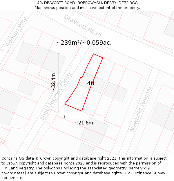 40, DRAYCOTT ROAD, BORROWASH, DERBY, DE72 3GG: Plot and title map