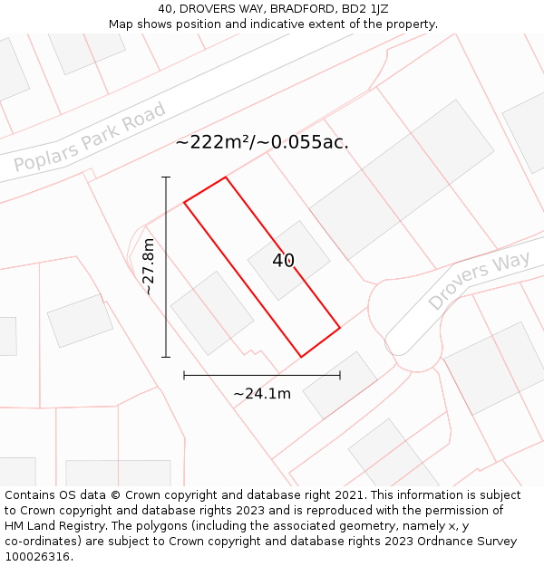 40, DROVERS WAY, BRADFORD, BD2 1JZ: Plot and title map