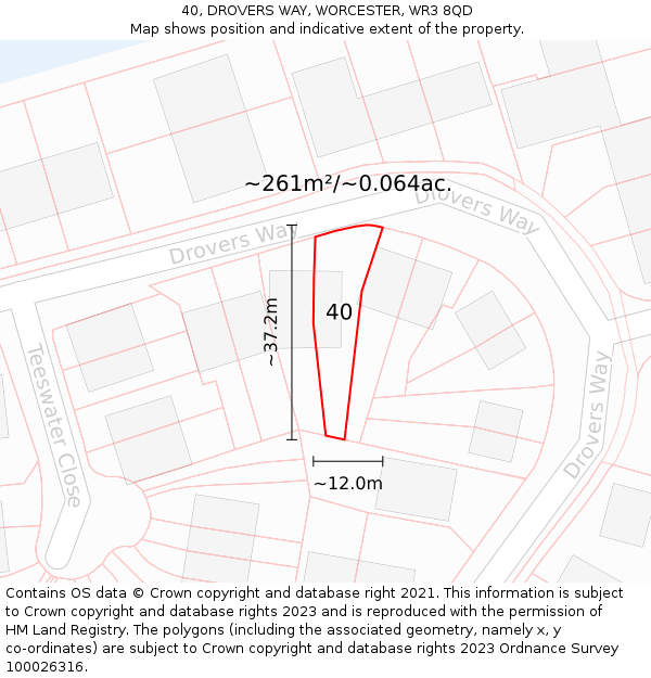 40, DROVERS WAY, WORCESTER, WR3 8QD: Plot and title map