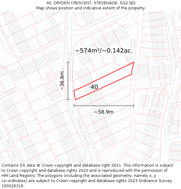 40, DRYDEN CRESCENT, STEVENAGE, SG2 0JG: Plot and title map
