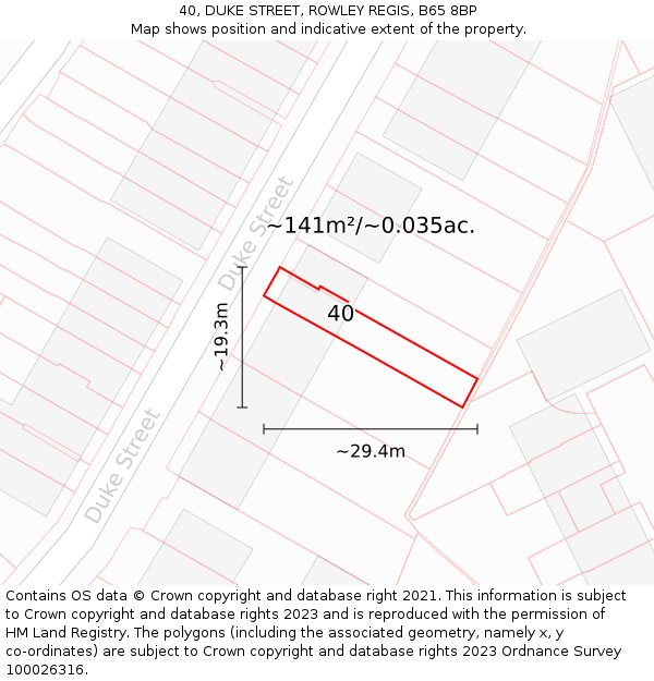 40, DUKE STREET, ROWLEY REGIS, B65 8BP: Plot and title map