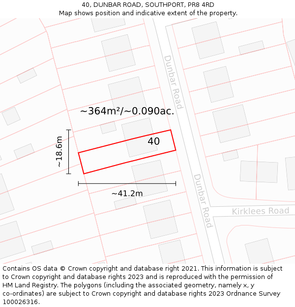 40, DUNBAR ROAD, SOUTHPORT, PR8 4RD: Plot and title map