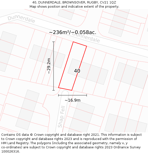 40, DUNNERDALE, BROWNSOVER, RUGBY, CV21 1QZ: Plot and title map