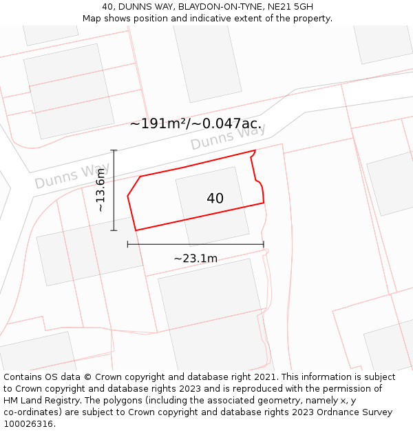 40, DUNNS WAY, BLAYDON-ON-TYNE, NE21 5GH: Plot and title map