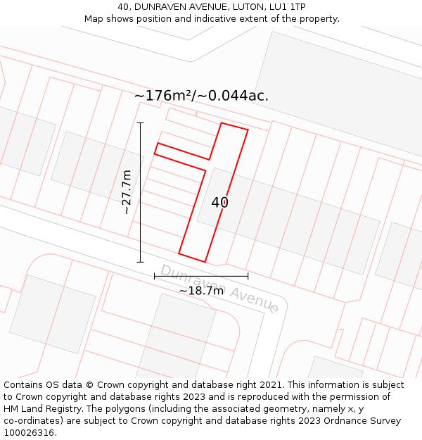 40, DUNRAVEN AVENUE, LUTON, LU1 1TP: Plot and title map