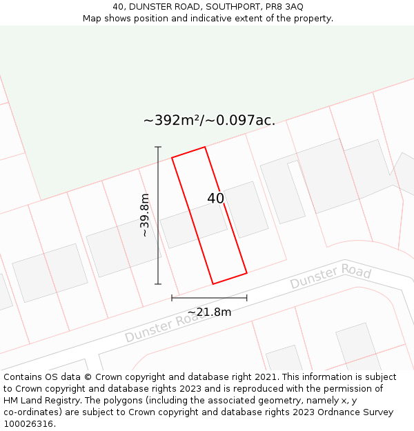 40, DUNSTER ROAD, SOUTHPORT, PR8 3AQ: Plot and title map