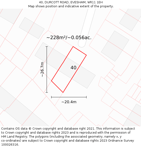40, DURCOTT ROAD, EVESHAM, WR11 1EH: Plot and title map