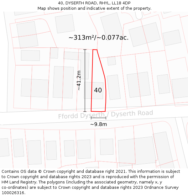 40, DYSERTH ROAD, RHYL, LL18 4DP: Plot and title map