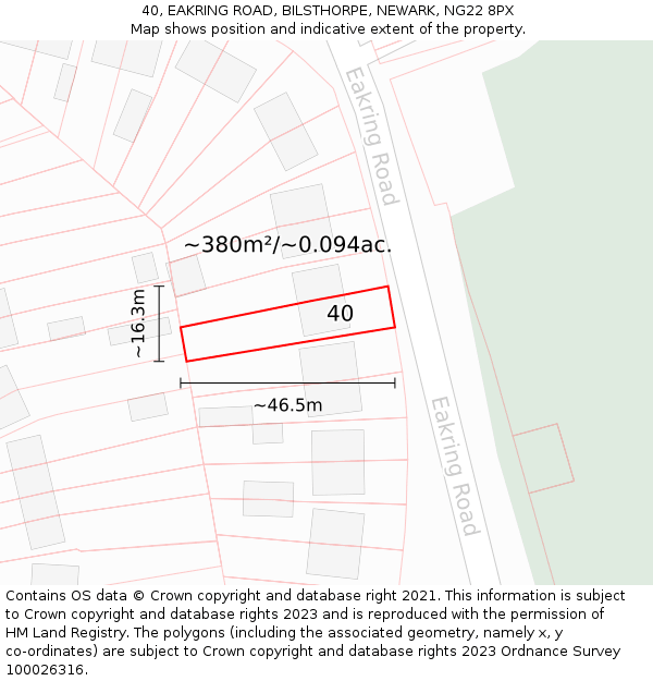 40, EAKRING ROAD, BILSTHORPE, NEWARK, NG22 8PX: Plot and title map
