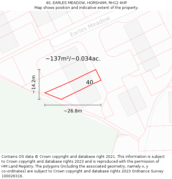 40, EARLES MEADOW, HORSHAM, RH12 4HP: Plot and title map