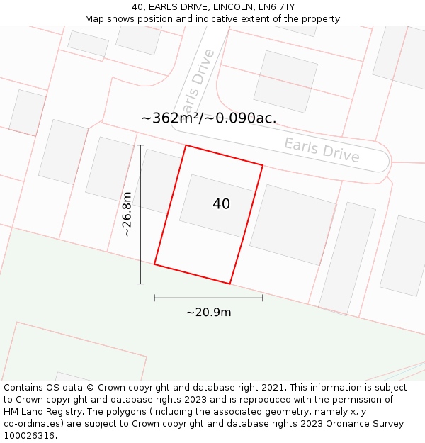 40, EARLS DRIVE, LINCOLN, LN6 7TY: Plot and title map