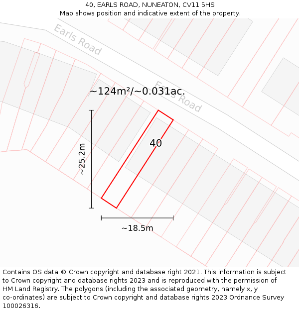 40, EARLS ROAD, NUNEATON, CV11 5HS: Plot and title map