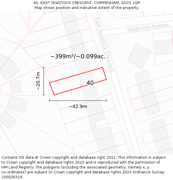 40, EAST YEWSTOCK CRESCENT, CHIPPENHAM, SN15 1QR: Plot and title map