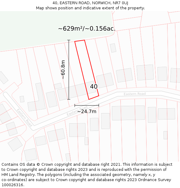 40, EASTERN ROAD, NORWICH, NR7 0UJ: Plot and title map