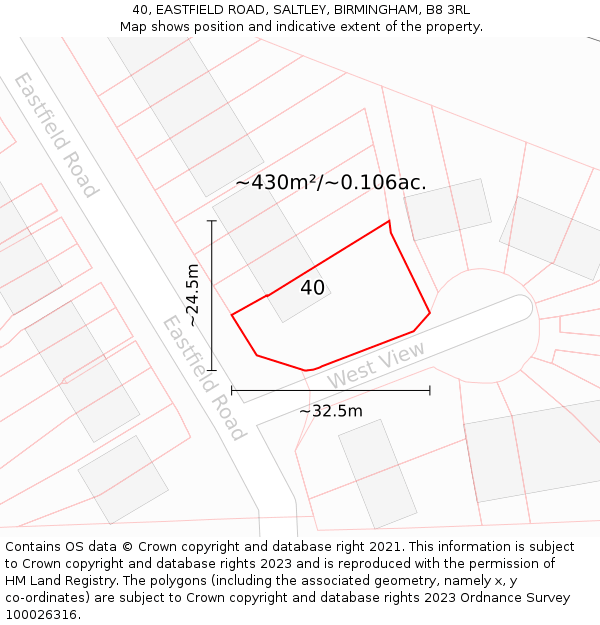 40, EASTFIELD ROAD, SALTLEY, BIRMINGHAM, B8 3RL: Plot and title map