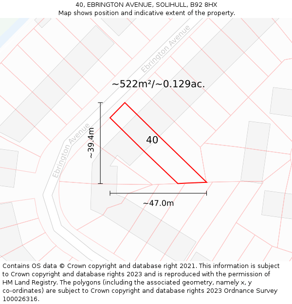 40, EBRINGTON AVENUE, SOLIHULL, B92 8HX: Plot and title map