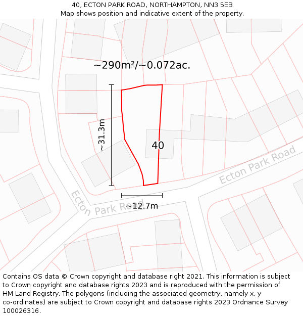 40, ECTON PARK ROAD, NORTHAMPTON, NN3 5EB: Plot and title map