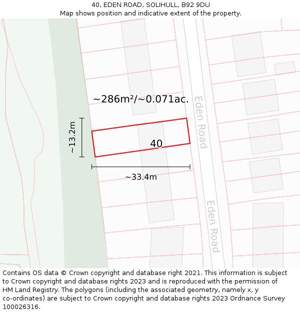 40, EDEN ROAD, SOLIHULL, B92 9DU: Plot and title map
