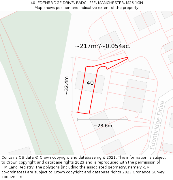 40, EDENBRIDGE DRIVE, RADCLIFFE, MANCHESTER, M26 1GN: Plot and title map