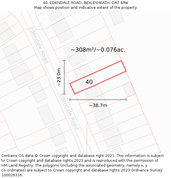 40, EDENDALE ROAD, BEXLEYHEATH, DA7 6RW: Plot and title map