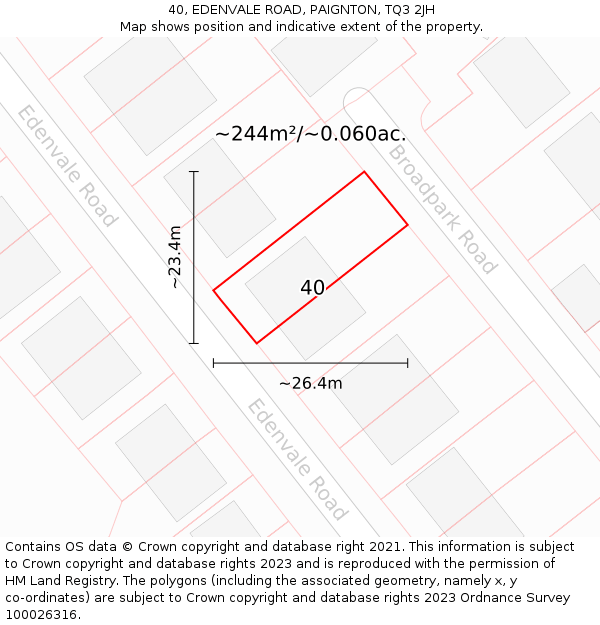 40, EDENVALE ROAD, PAIGNTON, TQ3 2JH: Plot and title map