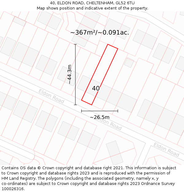 40, ELDON ROAD, CHELTENHAM, GL52 6TU: Plot and title map