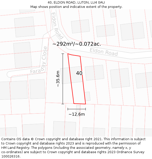 40, ELDON ROAD, LUTON, LU4 0AU: Plot and title map