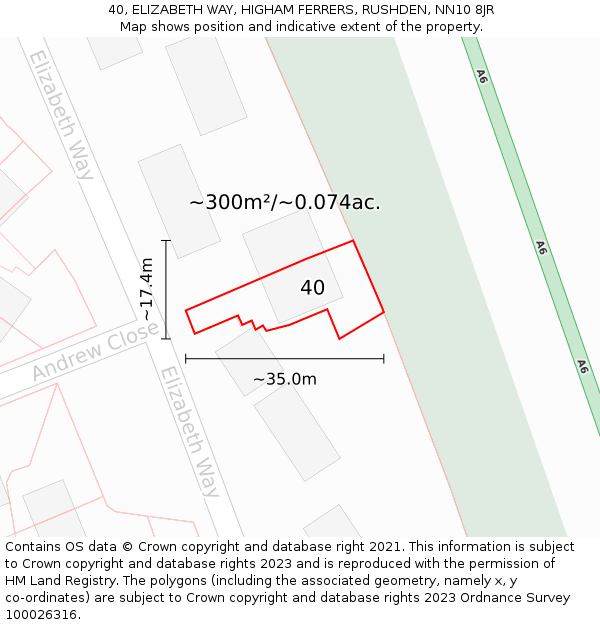 40, ELIZABETH WAY, HIGHAM FERRERS, RUSHDEN, NN10 8JR: Plot and title map