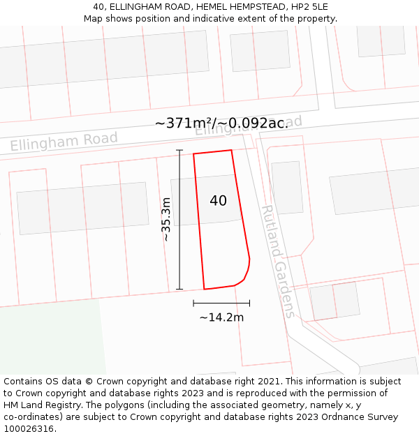 40, ELLINGHAM ROAD, HEMEL HEMPSTEAD, HP2 5LE: Plot and title map