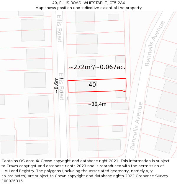 40, ELLIS ROAD, WHITSTABLE, CT5 2AX: Plot and title map