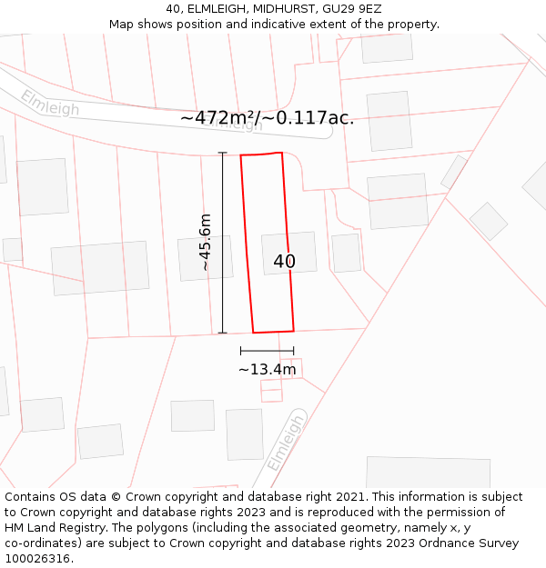 40, ELMLEIGH, MIDHURST, GU29 9EZ: Plot and title map