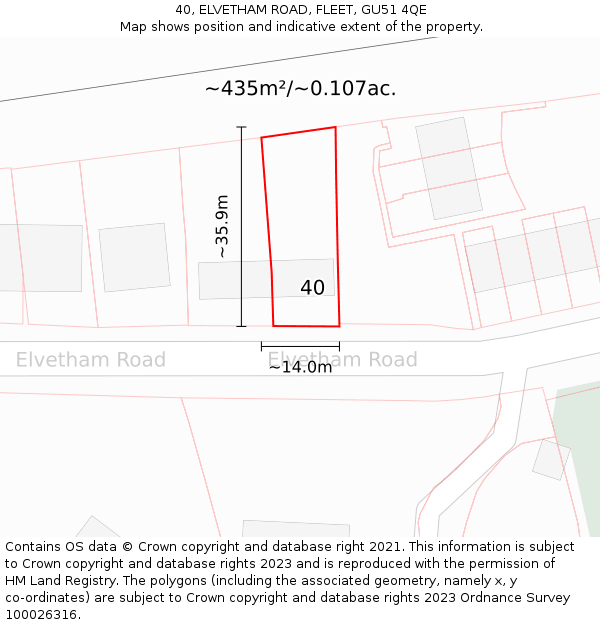 40, ELVETHAM ROAD, FLEET, GU51 4QE: Plot and title map