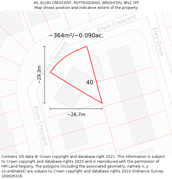 40, ELVIN CRESCENT, ROTTINGDEAN, BRIGHTON, BN2 7FF: Plot and title map