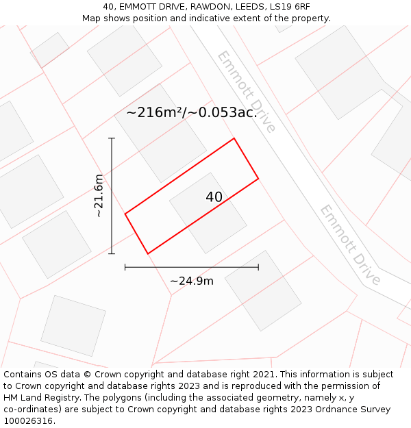 40, EMMOTT DRIVE, RAWDON, LEEDS, LS19 6RF: Plot and title map